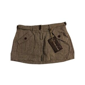 Mudd Jeans Mini Skirt Herringbone Brown Tweed Buckle Detail Size 11 NWT Y2K
